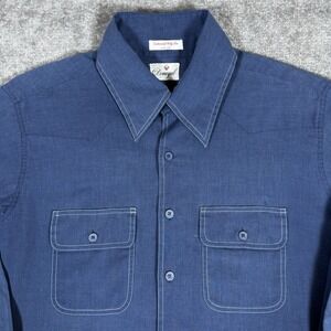 VTG Donegal Shirt Men's Large Blue Long Sleeve Button Up Contoured Disco Western